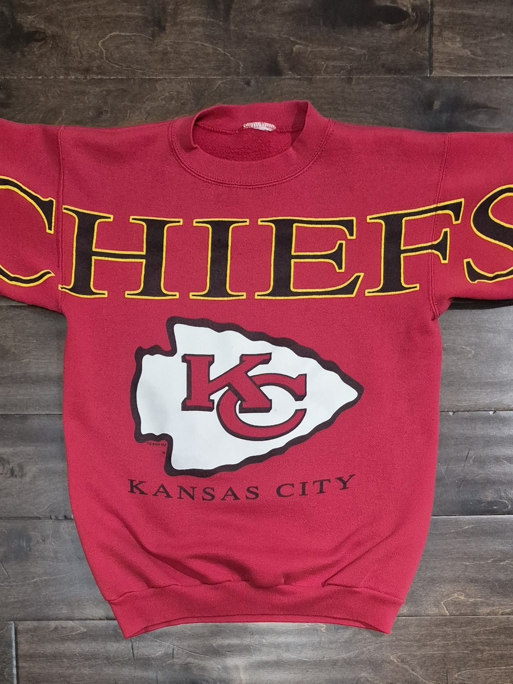 Vintage Kansas City Chiefs Red Sweatshirt Big Spellout AOP